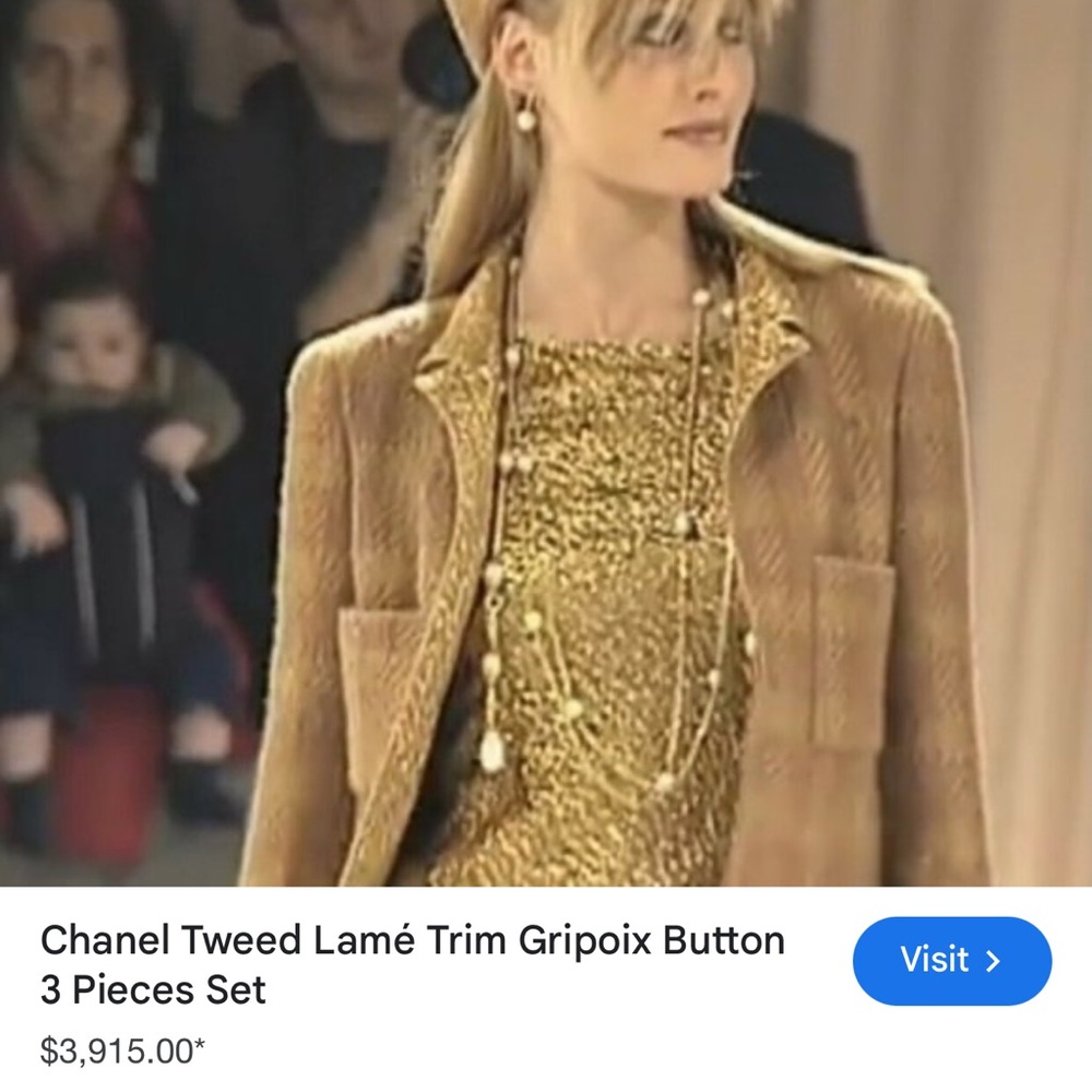 CHANEL Vintage iconic Gold and Brown Tweed skirt (only) gripoix bejeweled button - Picture 8 of 14